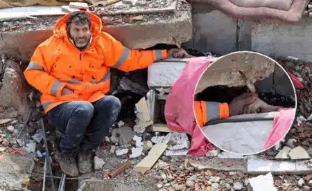 ধংসস্তুপে চাপা পড়ে থাকা মেয়ের হাত ধরে বসে আছেন বাবা