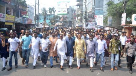 যশোরে যুবলীগের হরতাল বিরোধী মিছিল