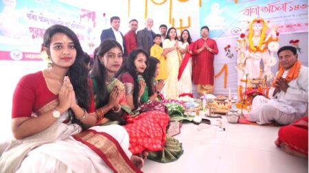 নানা আনুষ্ঠানিকতায় সরস্বতী পূজা সম্পন্ন