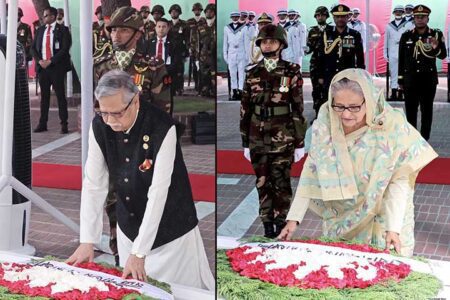 টুঙ্গিপাড়ায় বঙ্গবন্ধুর সমাধিতে রাষ্ট্রপতি ও প্রধানমন্ত্রীর শ্রদ্ধা