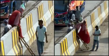 মহাসড়কে মই দিয়ে যাত্রী পারাপার, ভিডিও ভাইরাল