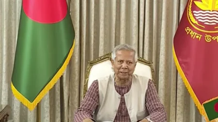 জাতির উদ্দেশে ভাষণ দিচ্ছেন ন্তর্বর্তী সরকারের প্রধান উপদেষ্টা অধ্যাপক ড. মুহাম্মদ ইউনূস। ছবি: ভিডিও থেকে নেওয়া