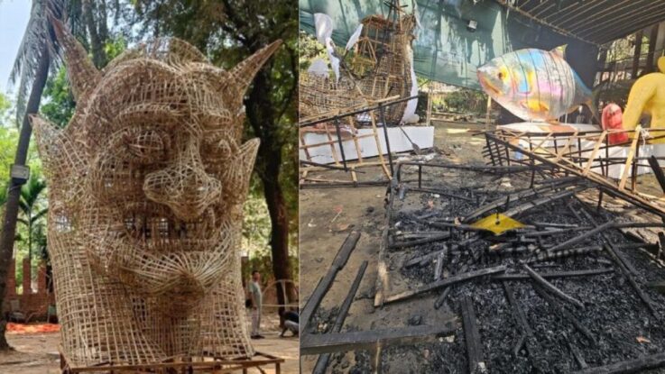 শোভাযাত্রার আগে পুড়লো ‘ফ্যাসিবাদের মুখাকৃতি’