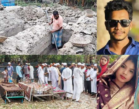 বর-কনেসহ নিহত ১৪ : একই পরিবারের ৯ কবর পাশাপাশি, ৯ মসজিদ থেকে আনা হয় খাটিয়া